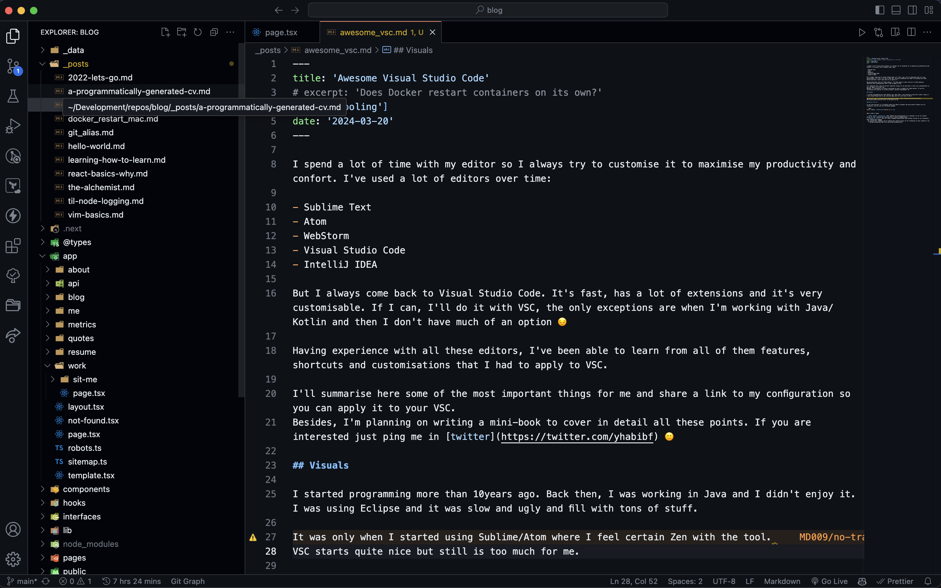 Screenshot of a the default UI of Visual Studio Code