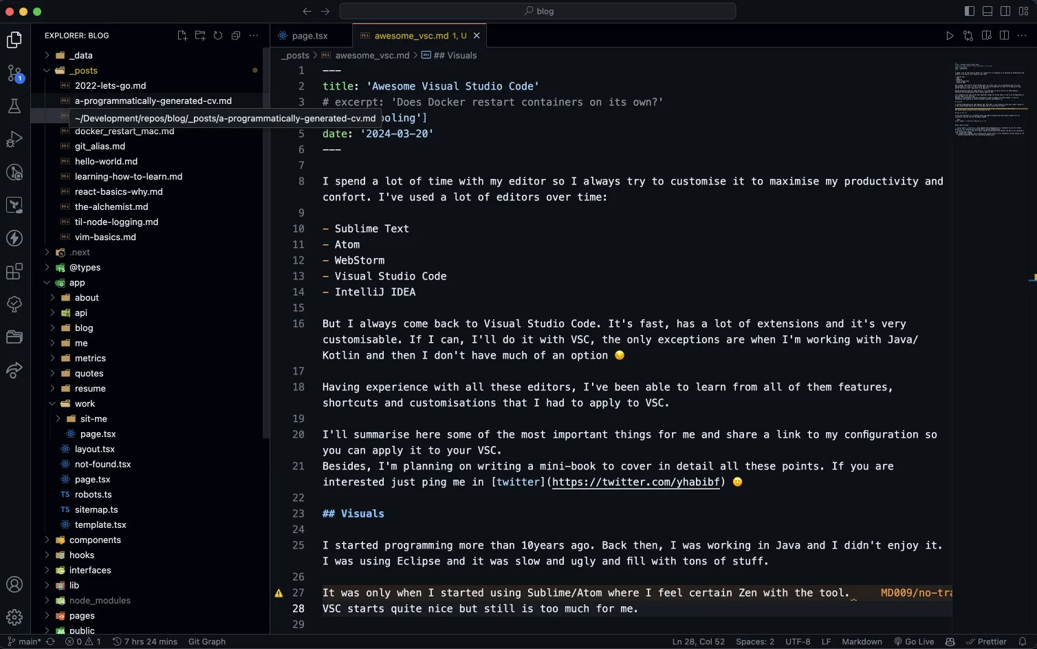 Screenshot of a the default UI of Visual Studio Code