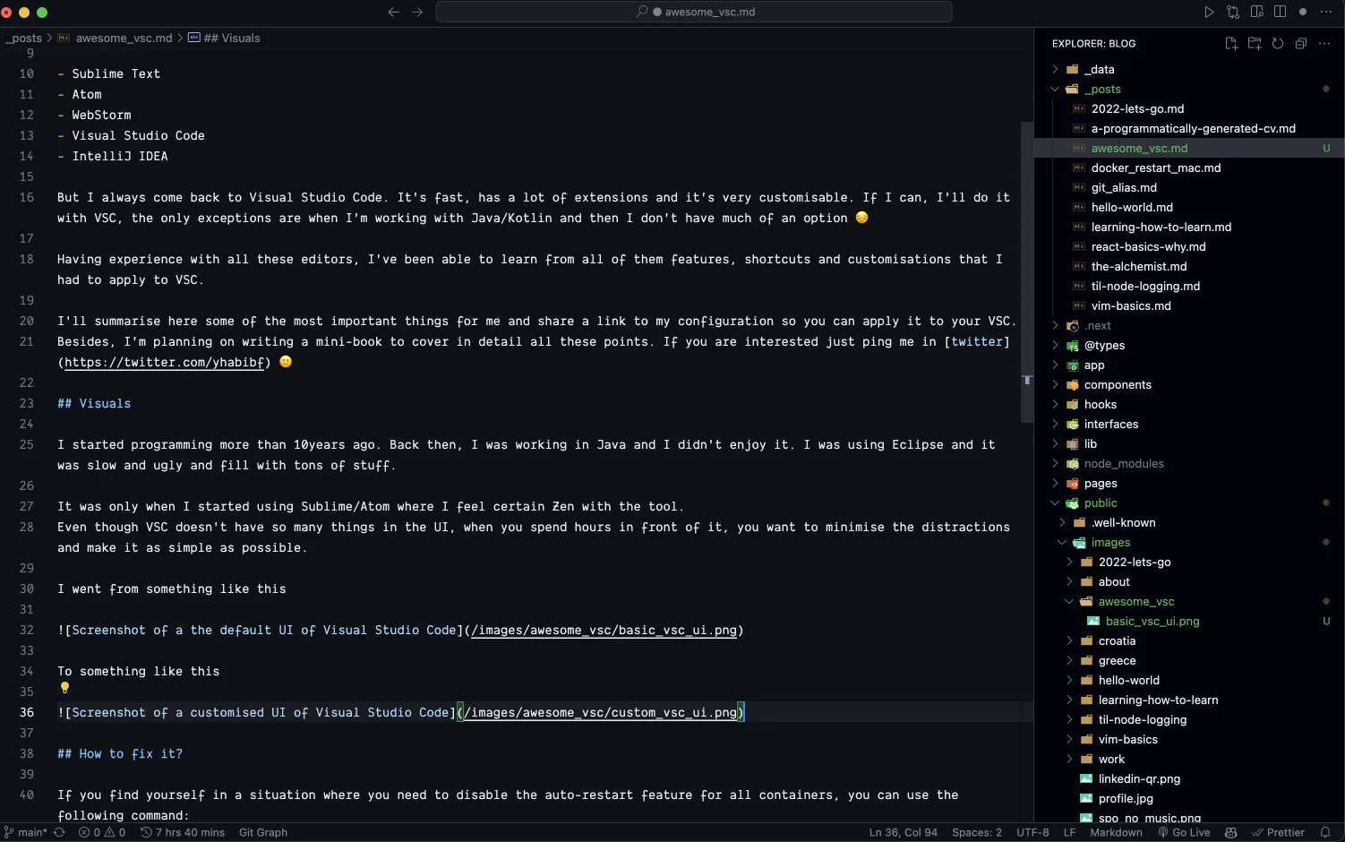 Screenshot of a customised UI of Visual Studio Code