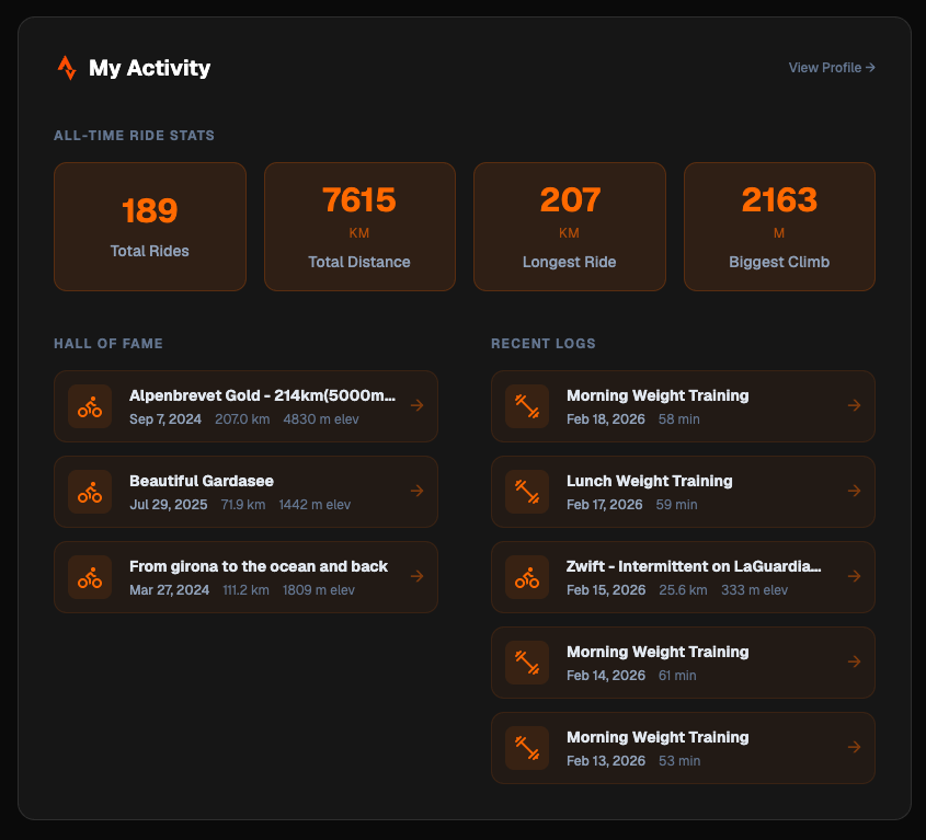 Strava Dashboard on Portfolio
